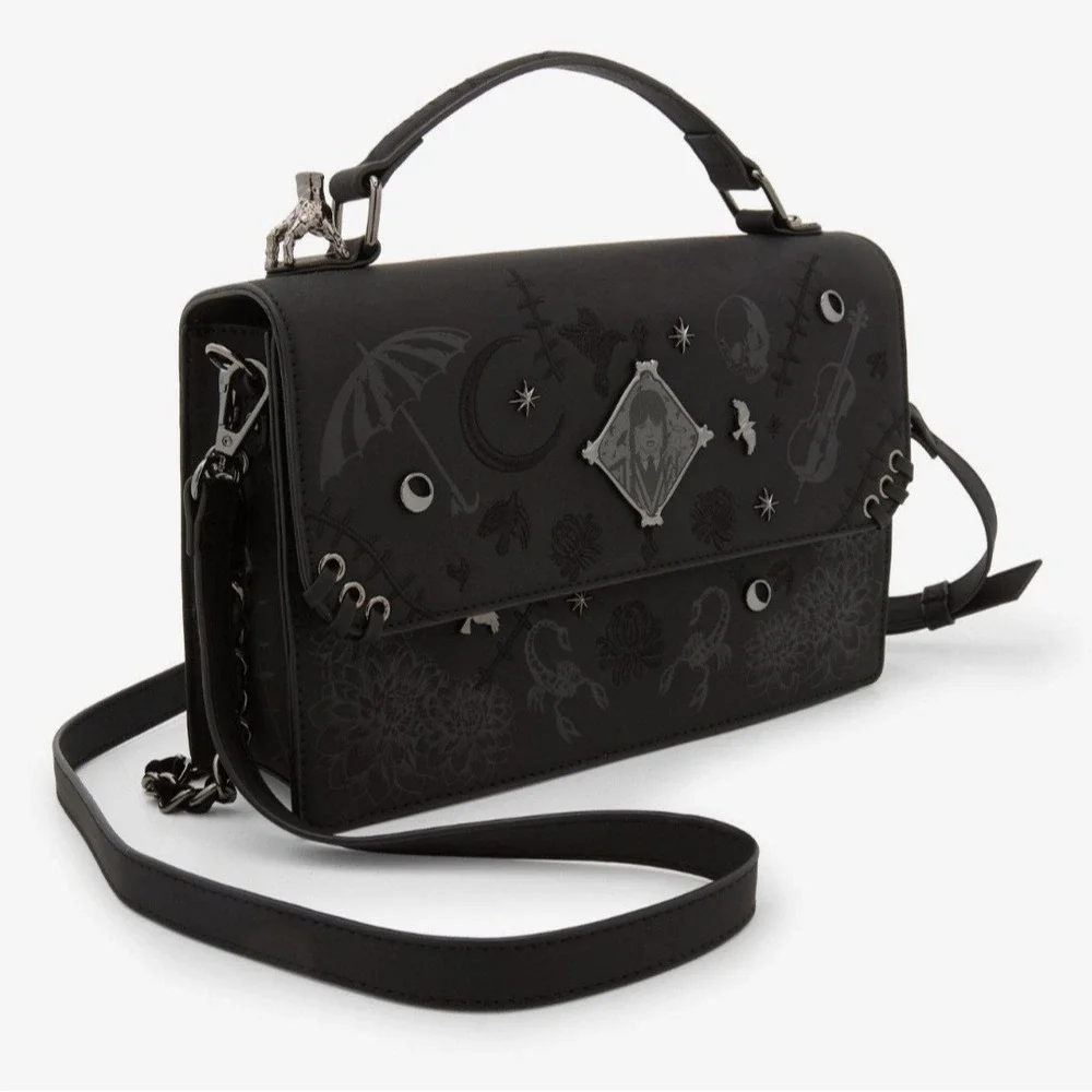 Wednesday Embroidered Icons Crossbody Bag & WALLET Whimsigoth Grunge Steampunk - Picture 3 of 9